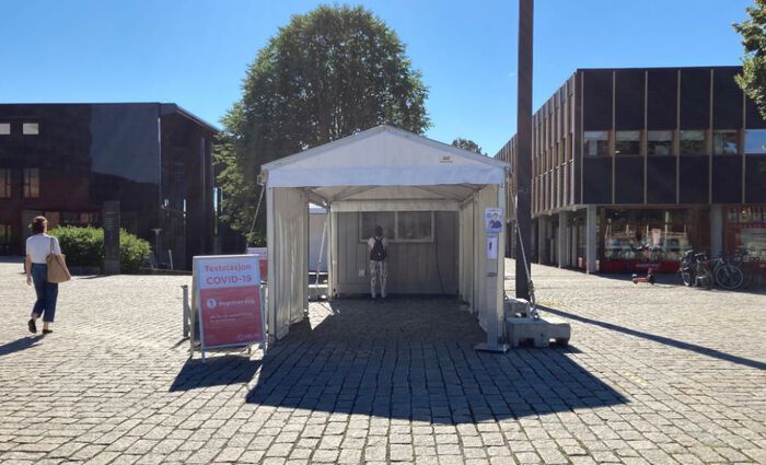 Teststasjon for koronavirus på Frederikkeplassen på Blindern.